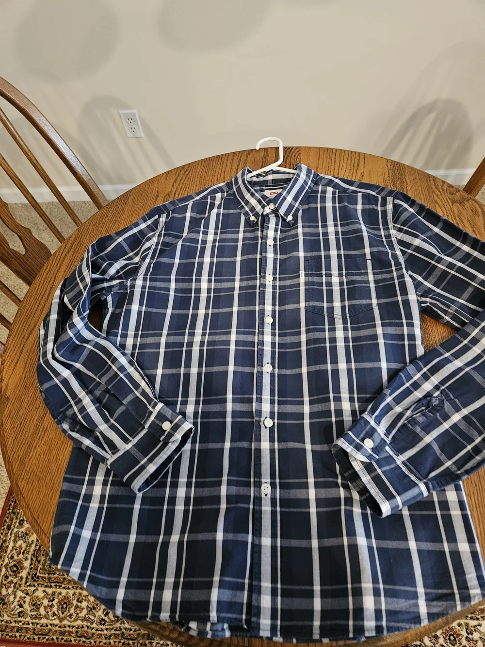 Levi's Men’s Classic Navy & White Plaid Button-Down Long Sleeve Shirt